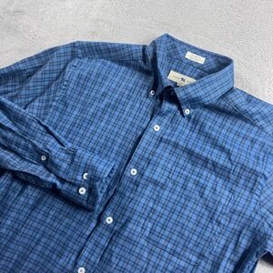 Onward Reserve Mens Tailored Fit Plaid Button Down Shirt Blue Medium